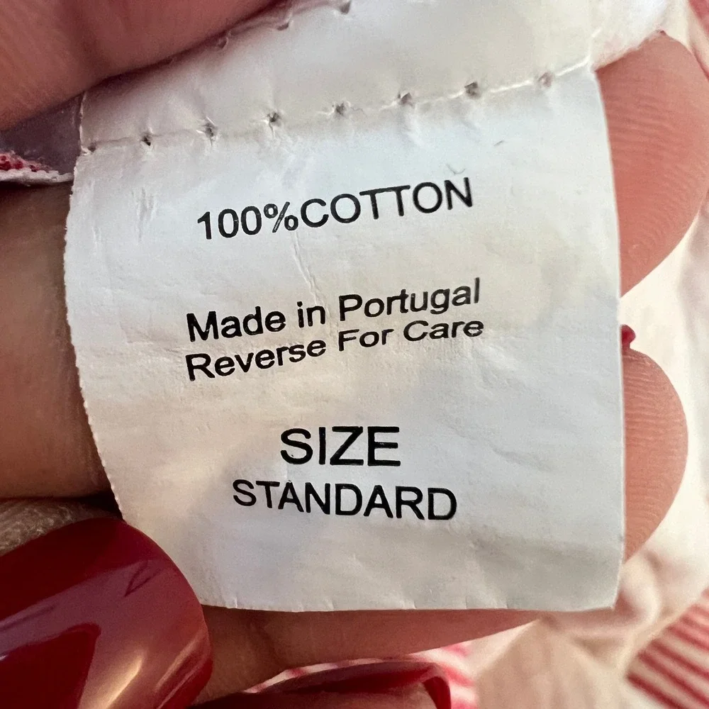 Garnet Hill Hable Construction Flannel Sheet Set Queen Red White Stripe Portugal